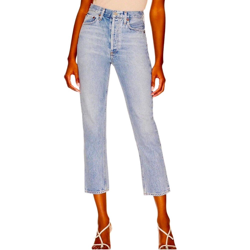 AGOLDE Riley High Rise Crop Straight Jeans Button Fly Light Wash Women's Size 31
